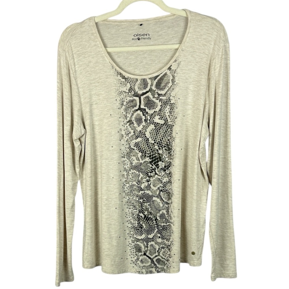 Olsen Eco Friendly "Hannah" Snake Print Rhinestone Top - Beige M/L 12